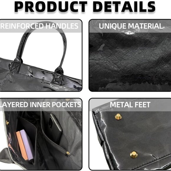 Women’s PVC Tote Bag Large Waterproof Clear Hobo Bag with Magnetic Closure - Picture 3 of 7